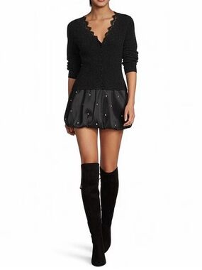 NWT Gianni Bini Nadia Rhinestone Embellished Taffeta Bubble Mini Skirt Sz.MBlack
